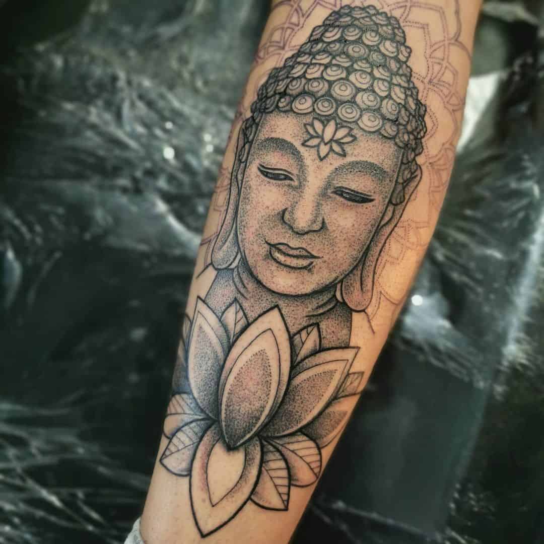 Buddha Inspired Back Calf Tattoo