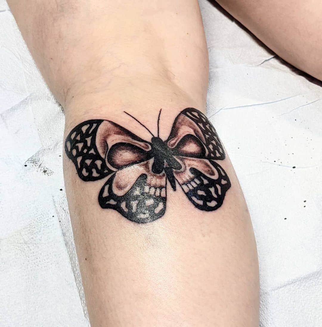 Skull Butterfly Leg Tattoos for Females