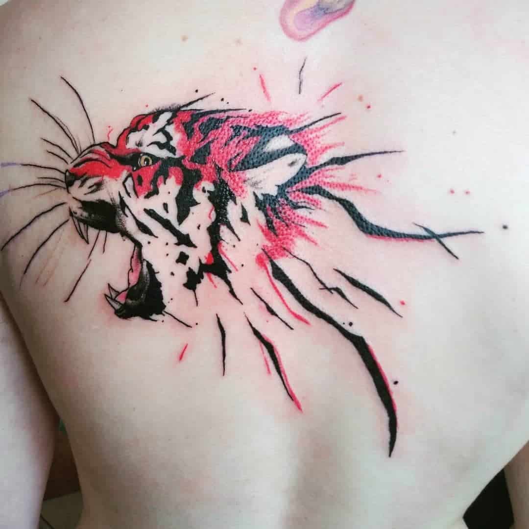 Chinese Tiger Tattoo With Pop Of Red