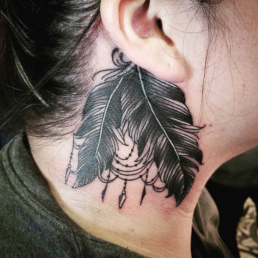 Aggregate more than 70 feather tattoo on the neck