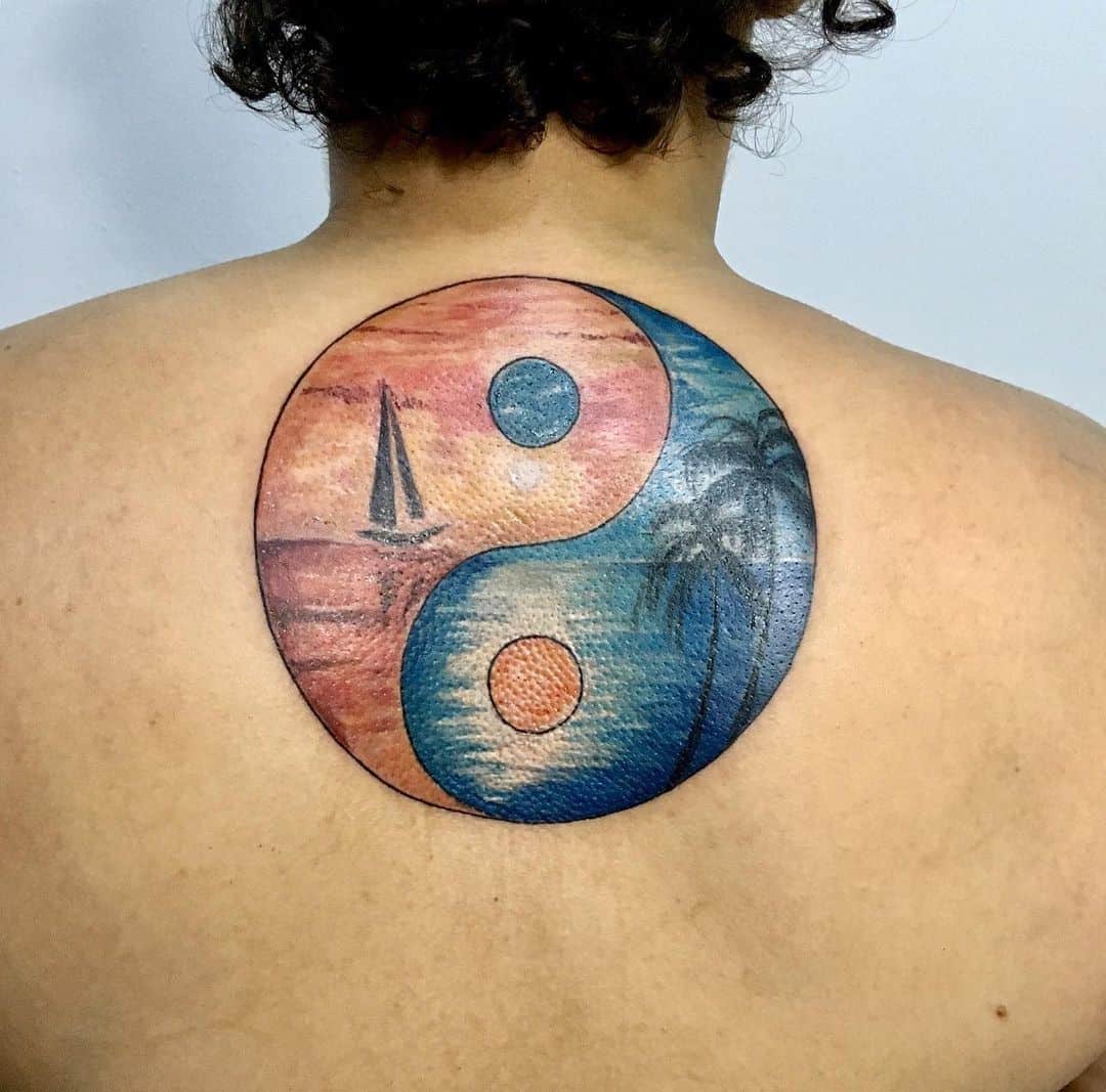 Giant Back Colorful Yin Yang Tattoos