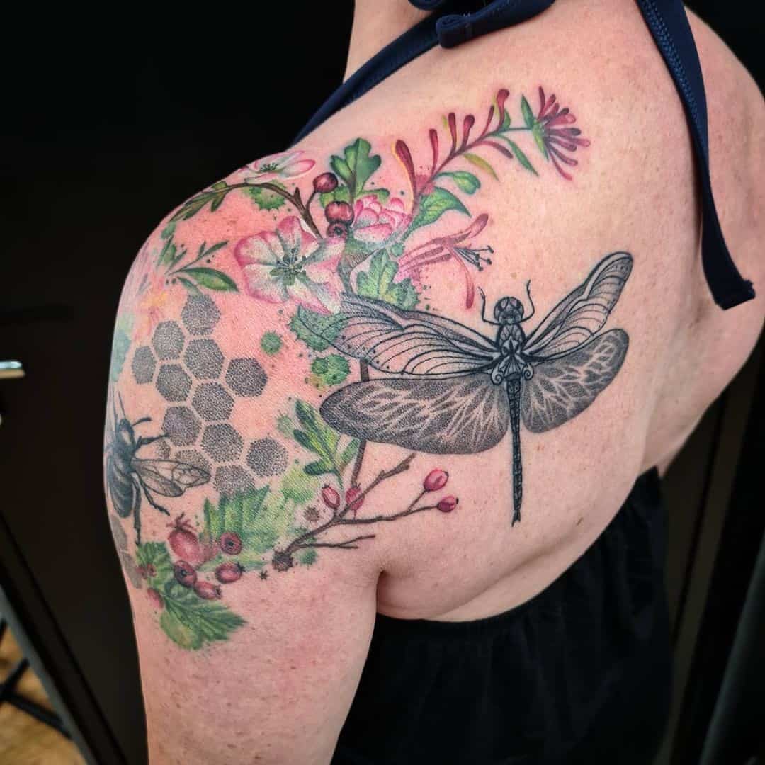 Giant Back Dragonfly 3D Tattoo