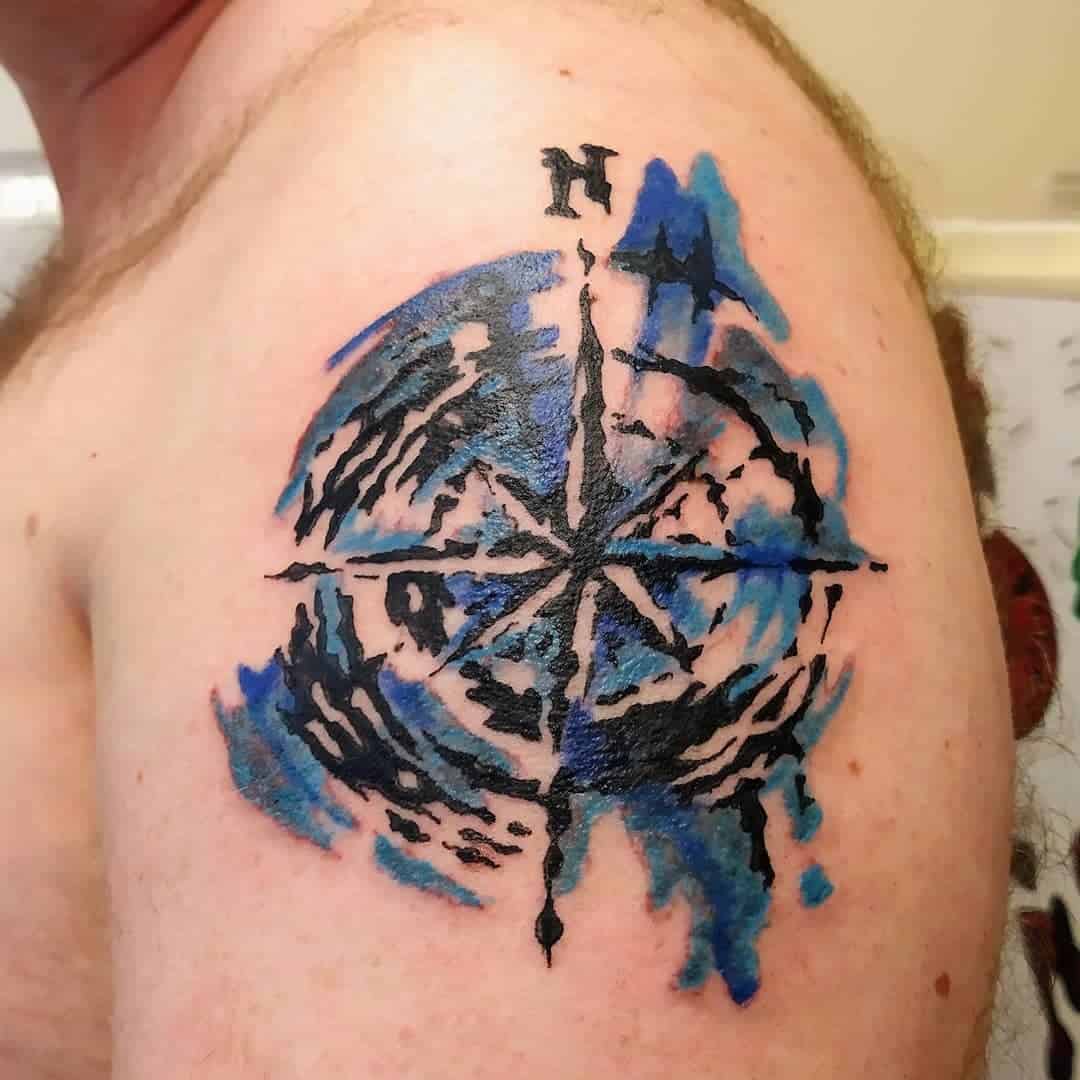 Giant Shoulder Compass Tattoo Design