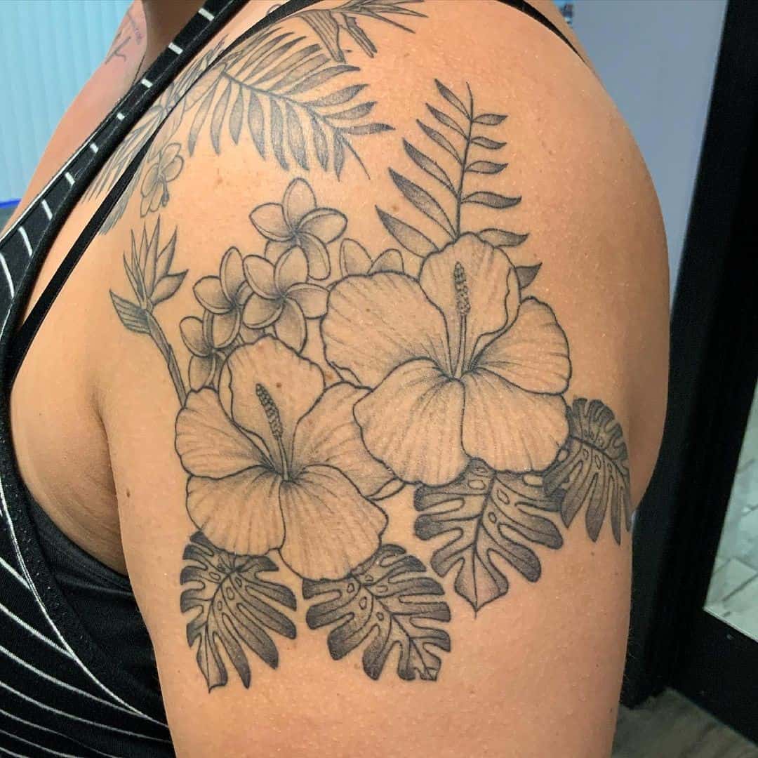 Hibiscus Flower Shoulder Tattoo Idea