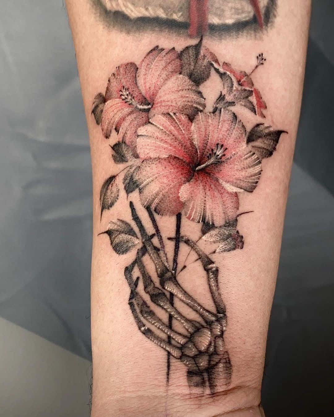 Hibiscus Flower Tattoo Drawing With Pop Of Color
