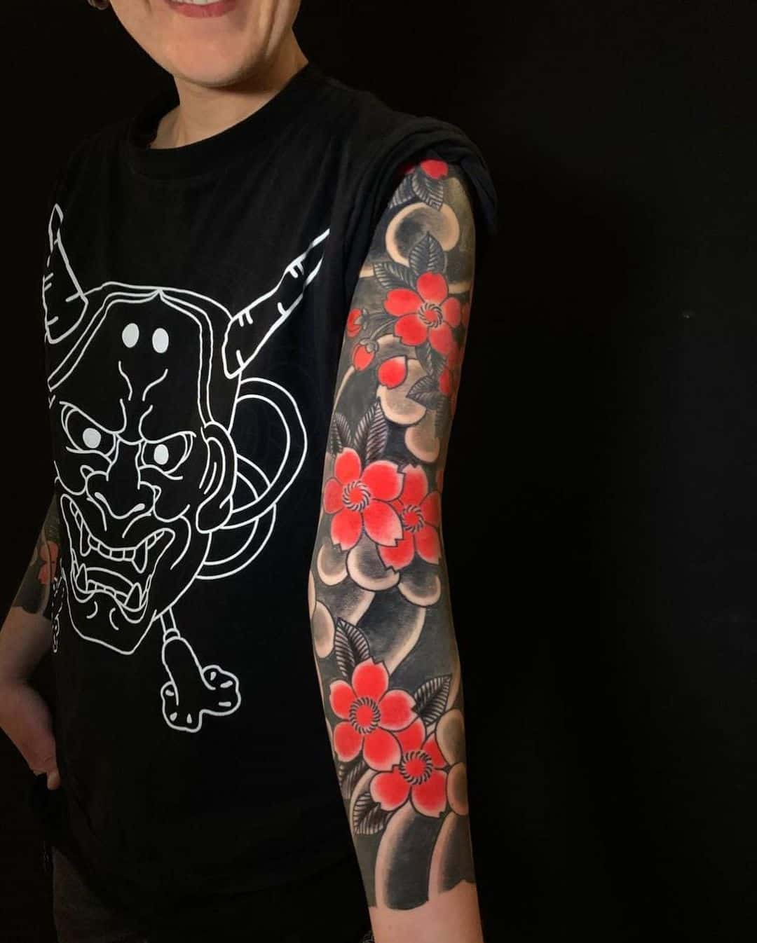Japanese flower arm sleeve tattoo 5