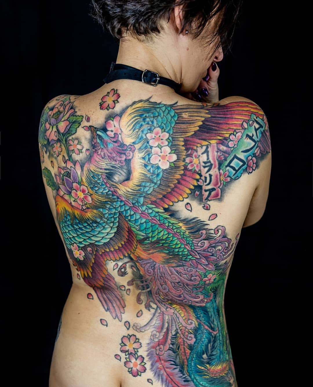 Japanese flower tattoo on back 4