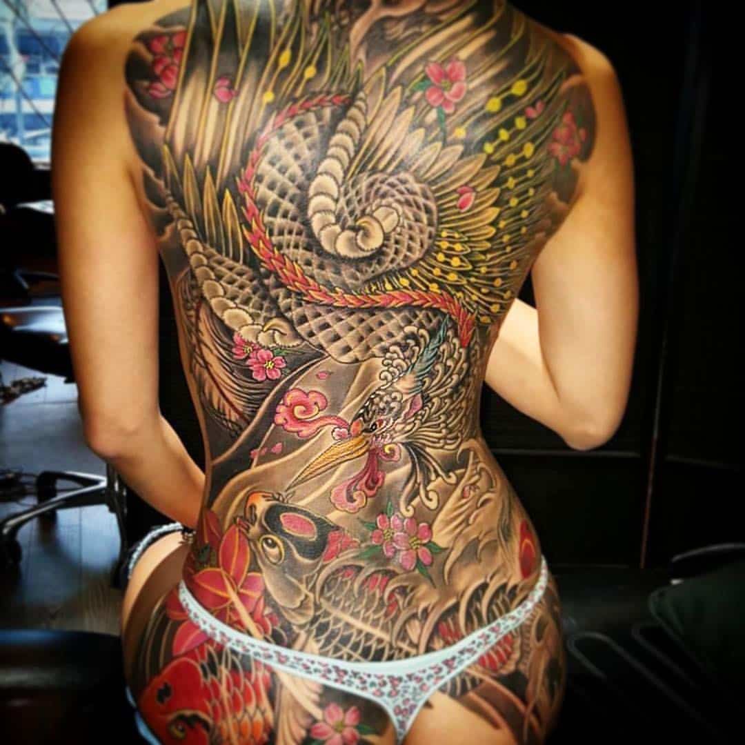 Japanese flower tattoo on back 5