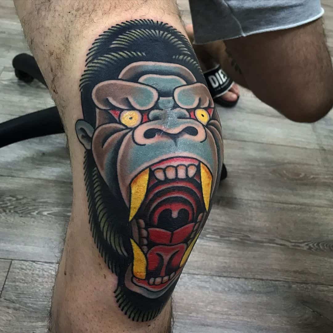 Knee King Kong Tattoo Colorful Idea 