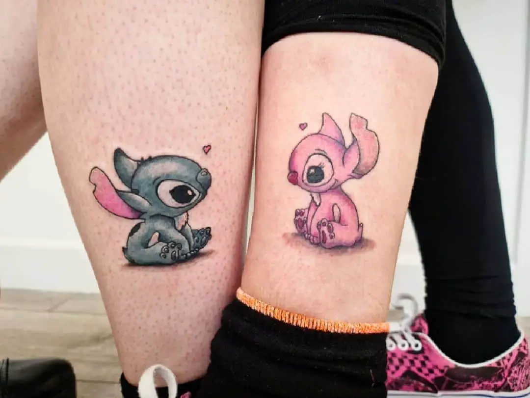 Lily & Stitch Calf Matching Tattoos
