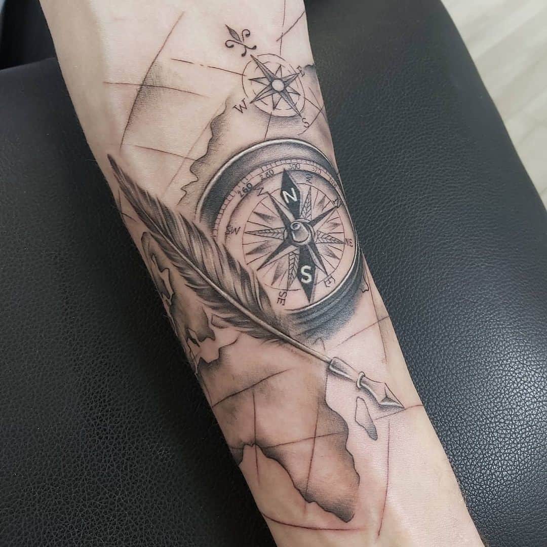 Nautical Compass Tattoo With Black Details