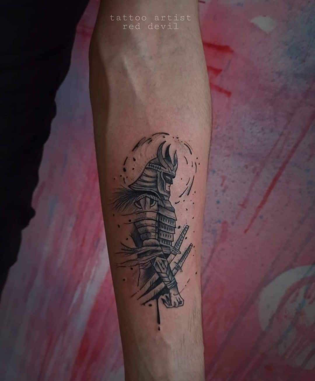 Samurai Tattoo Design Over Forearm Minimalistic 