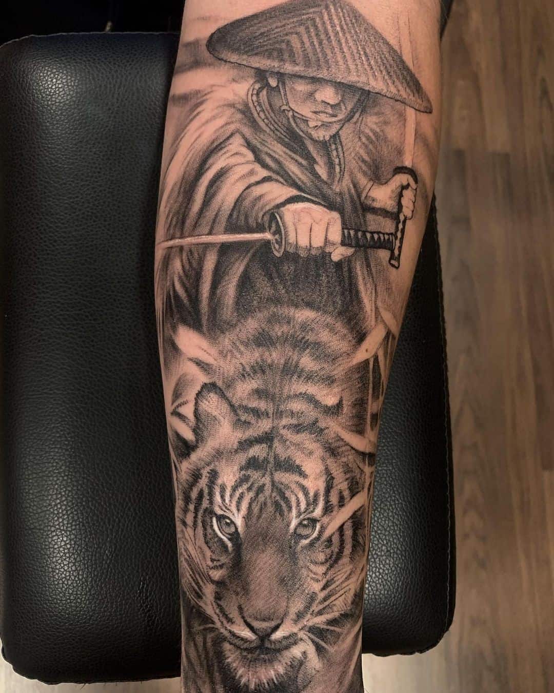 Samurai Tattoo With A Tiger Print 