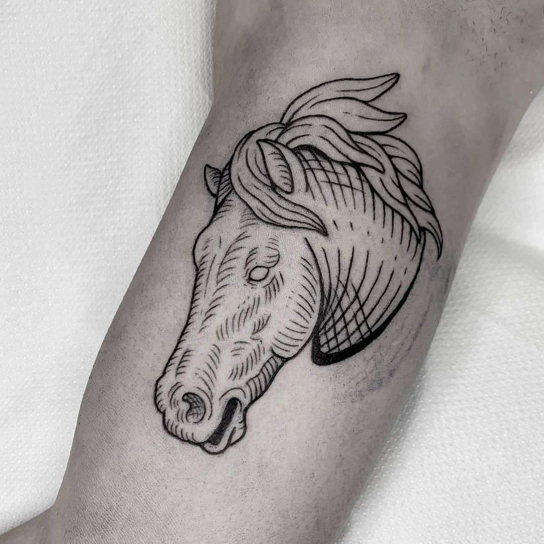 Simple & Detailed Black Horse Tattoo