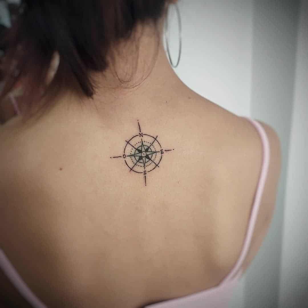 Small & Delicate Compass Back Tattoo