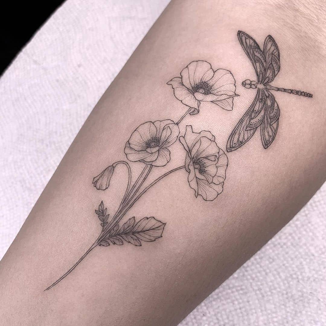 Small Dragonfly Tattoo Black Ink