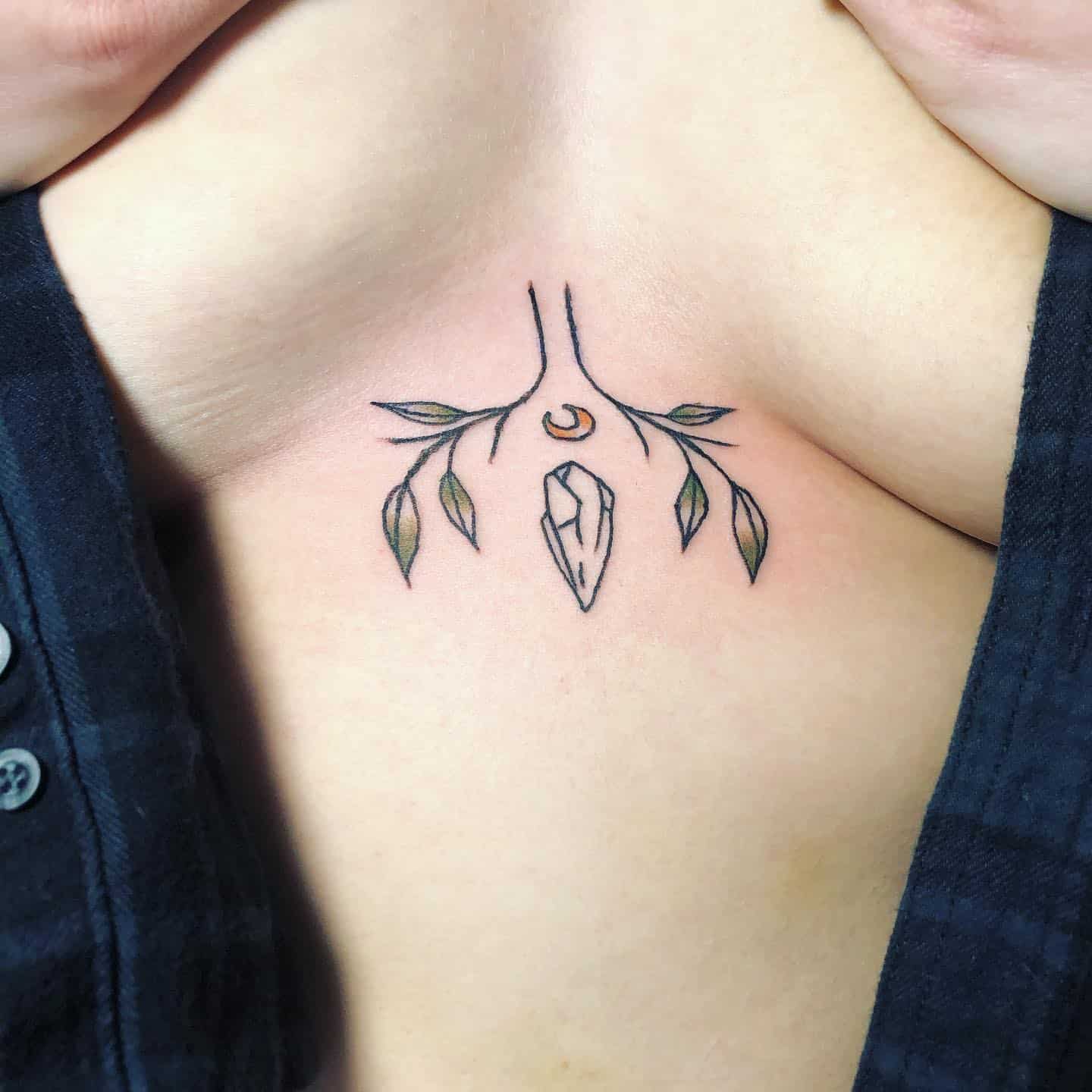 a minimalist sternum tattoo that was likely done by a female tattoo artist in Davao City, Philippines, named Mayangs Tattoo.