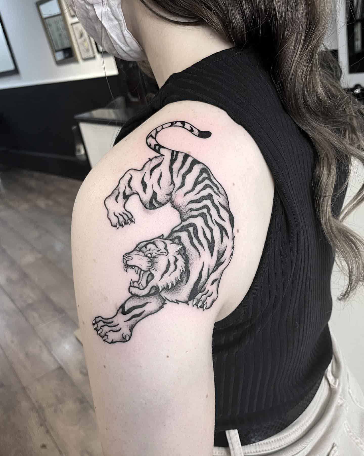 Traditional Tiger Shoulder Tattoo