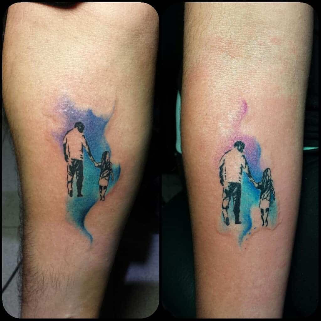 Watercolor Father and Daughter Tattoos 1