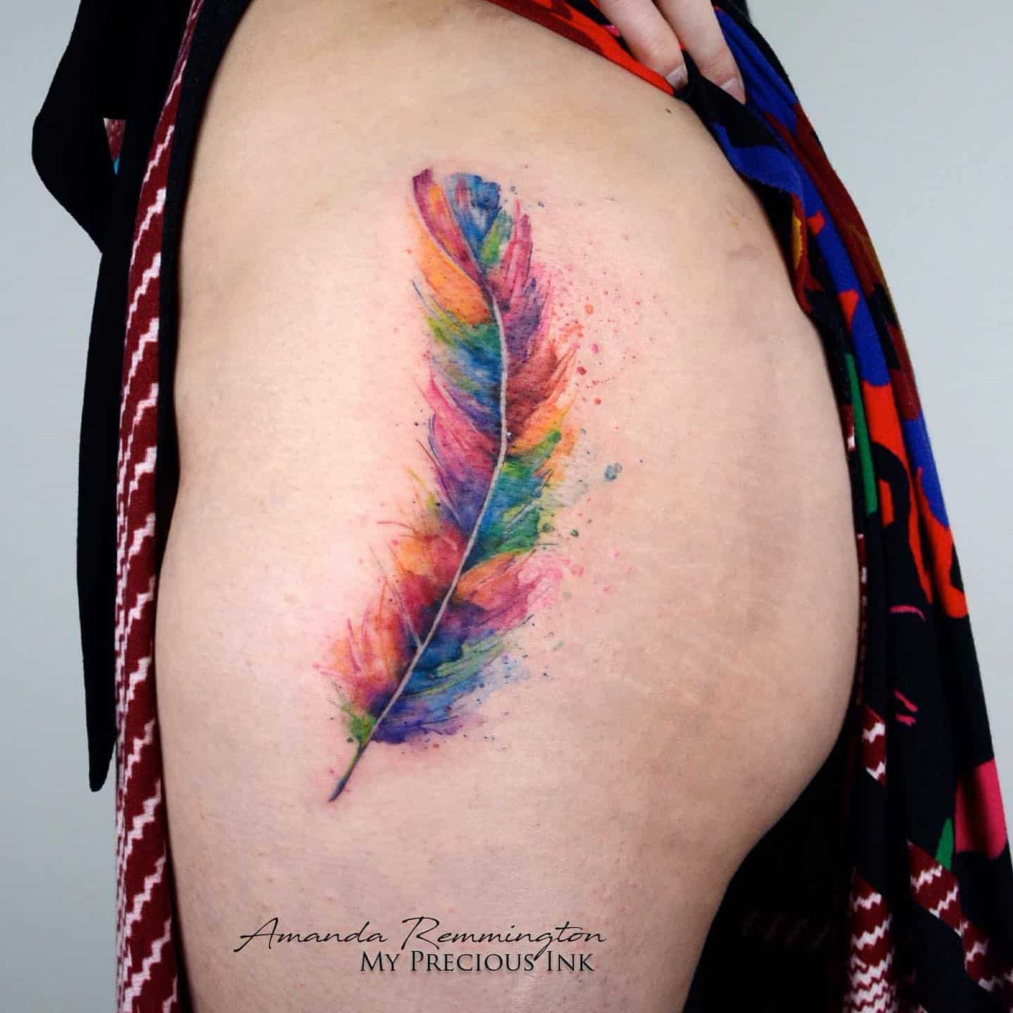 Watercolor Feather Tattoos 3