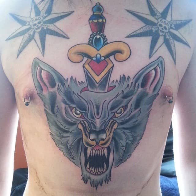 Wolf Sternum Tattoo 2