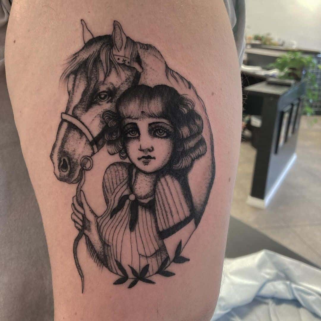 Woman & A Horse Black Tattoo Idea
