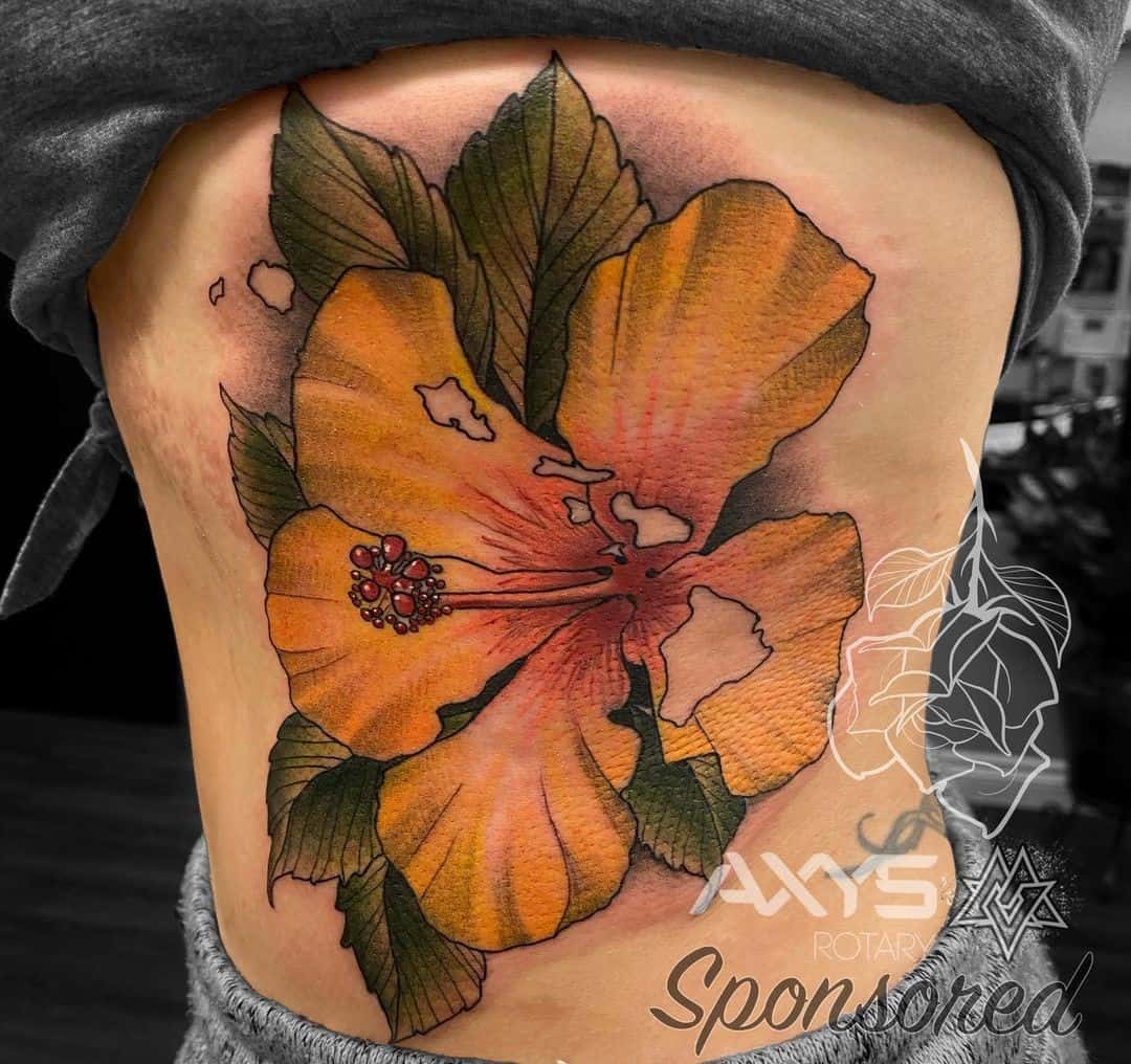 Yellow Hibiscus Flower Tattoo Creation