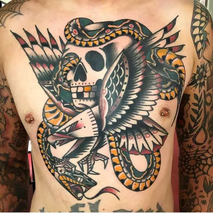 American traditional chest tattoo 5
