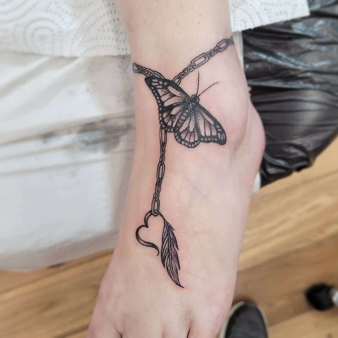 Butterfly Leg Ankle Bracelet Tattoo 