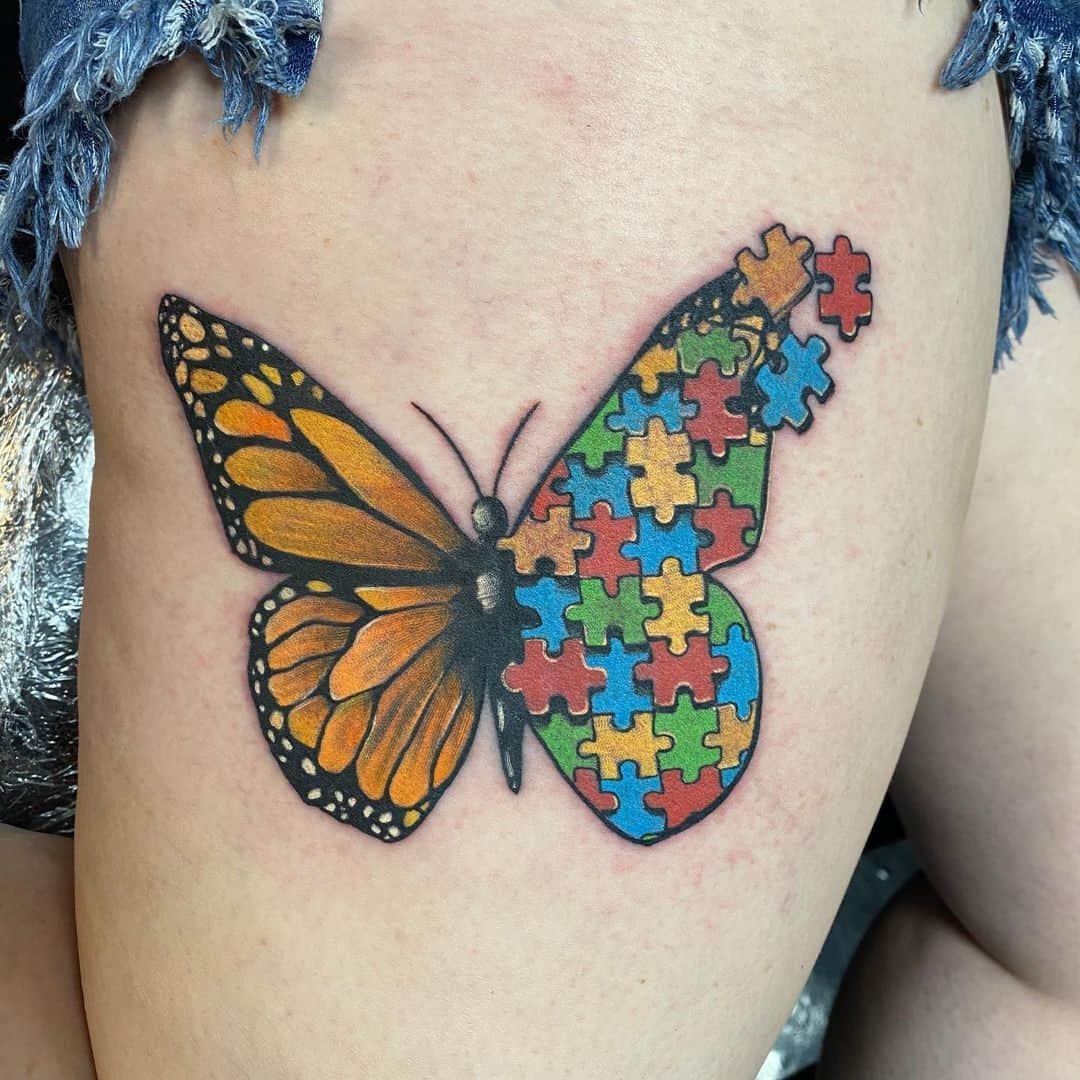 Butterfly Puzzle Autism Tattoo 