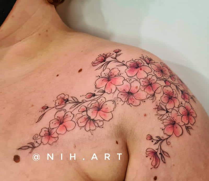 Cherry Blossom Tattoo on Shoulder 3