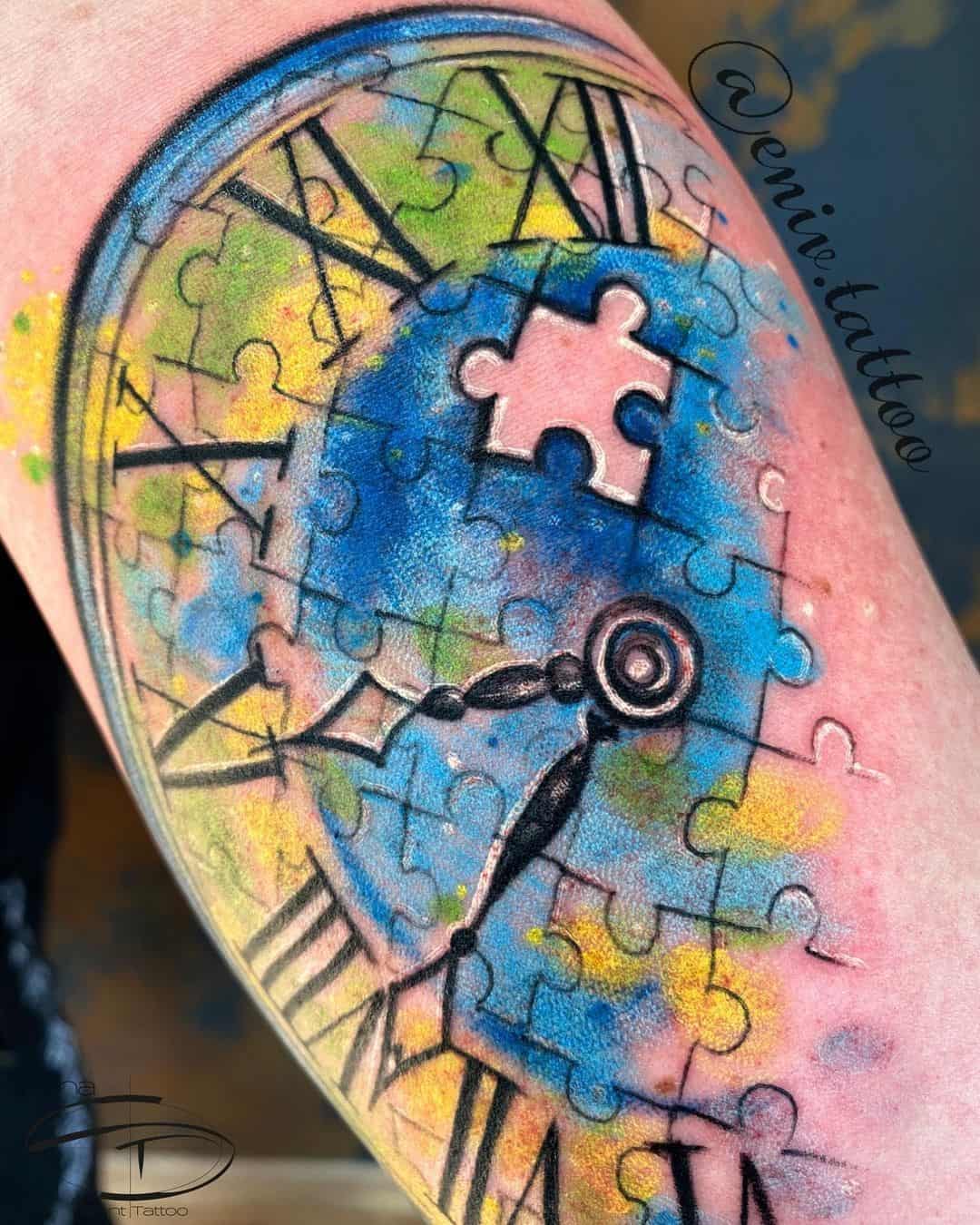 Clock & Missing Puzzle Piece Autism Tattoo Idea