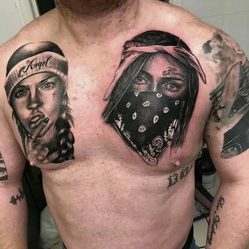 Gangster chest tattoo 3