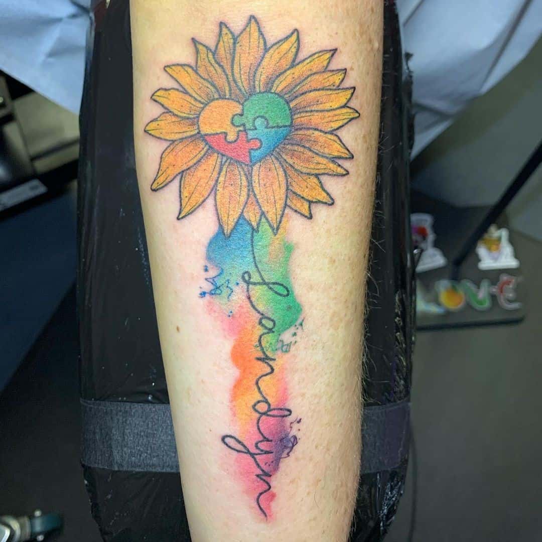 Heart & Flower Autism Tattoo 