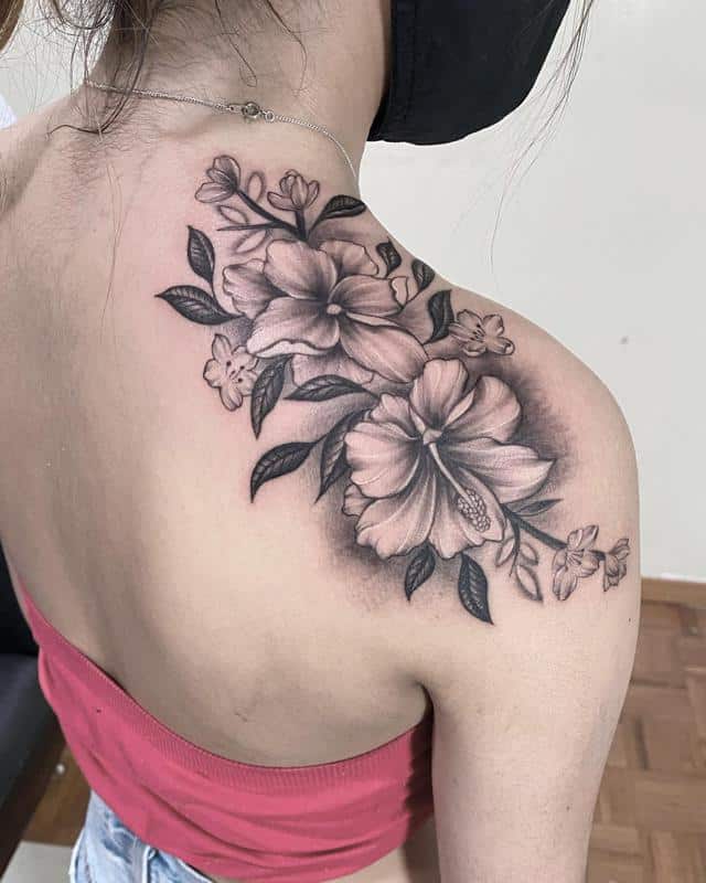 Hibiscus Flower Tattoo on Shoulder 1