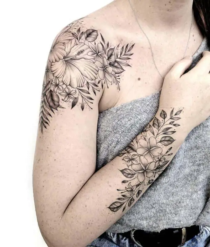 Hibiscus Flower Tattoo on Shoulder 2