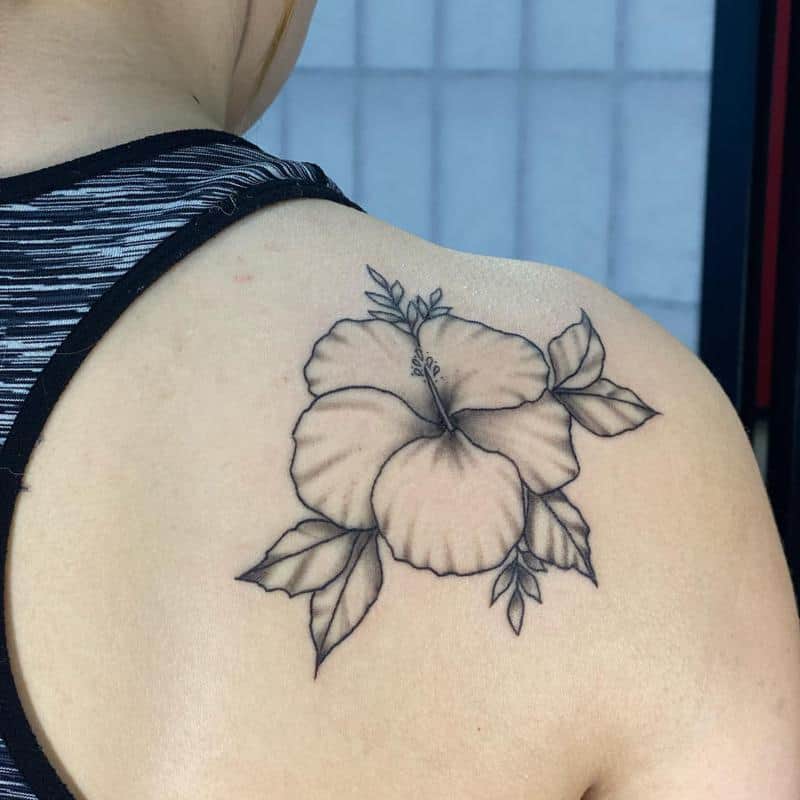 Hibiscus Flower Tattoo on Shoulder 4