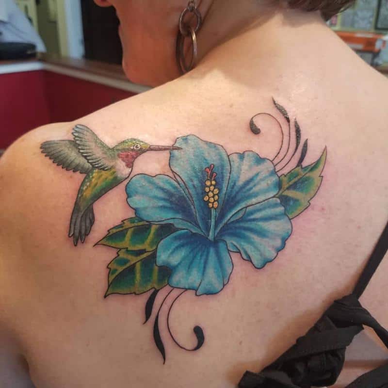 Hibiscus Flower Tattoo on Shoulder 5