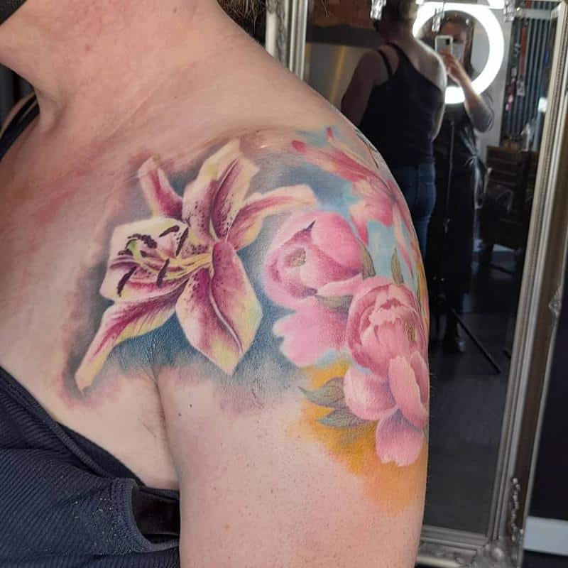 Lily Tattoo on Shoulder 3