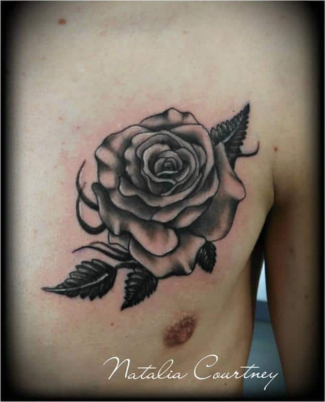 Rose chest tattoo 2
