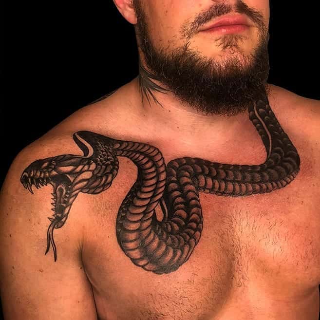 Bound For Glory Tattoo   Snake and eagle chest piece by jtmillerbfg 
