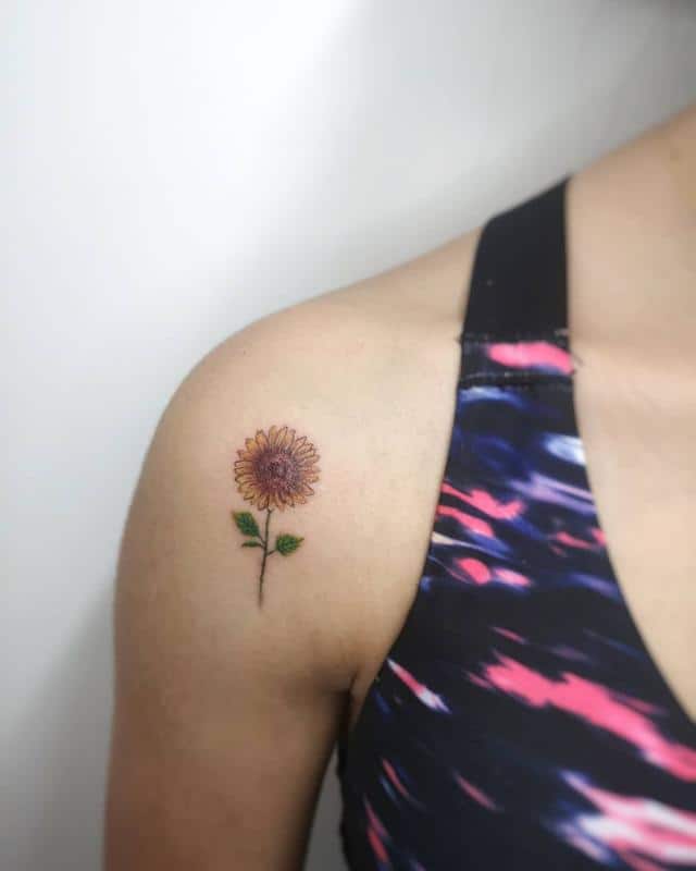 Sunflower Tattoo on Shoulder 4
