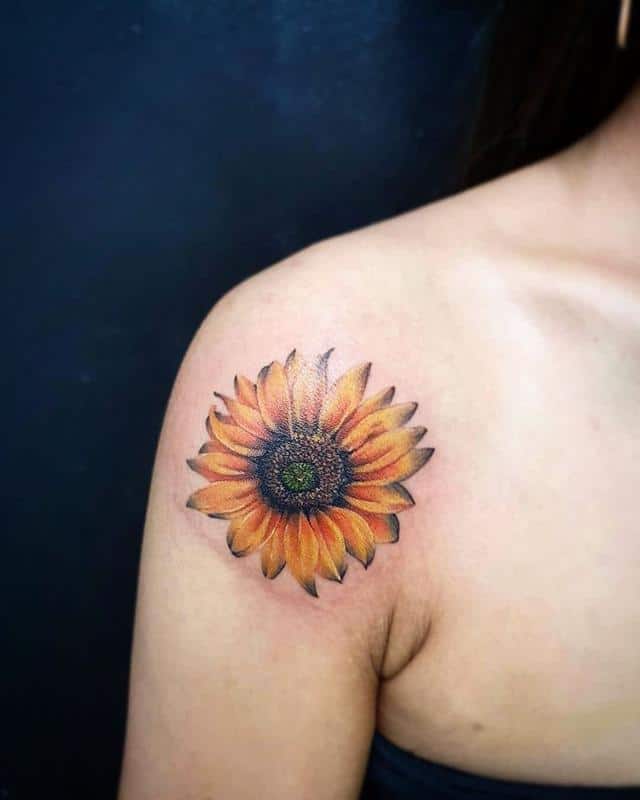 Sunflower Tattoo on Shoulder 5