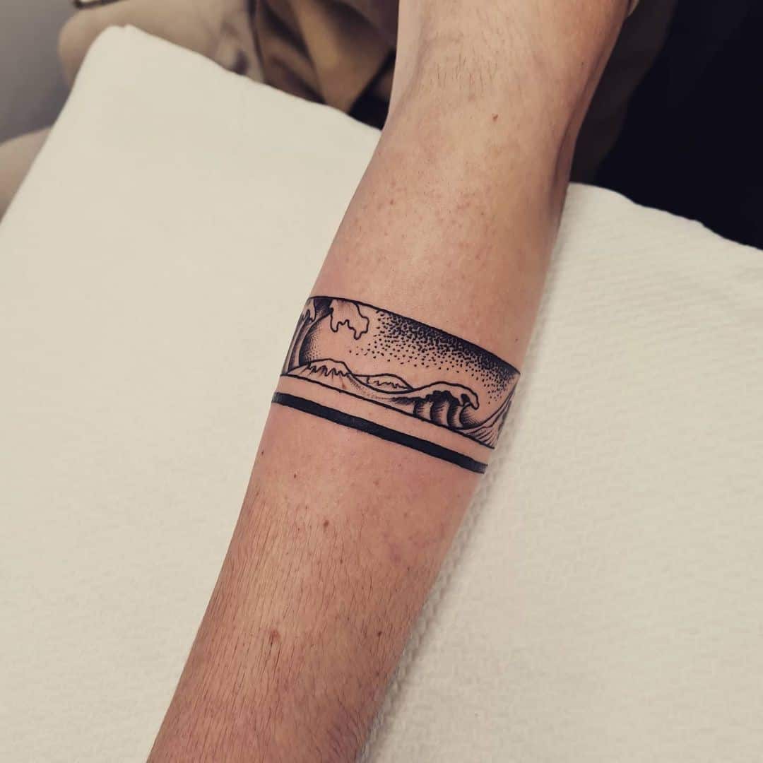 Wave Inspired Arm Bracelet Tattoo 