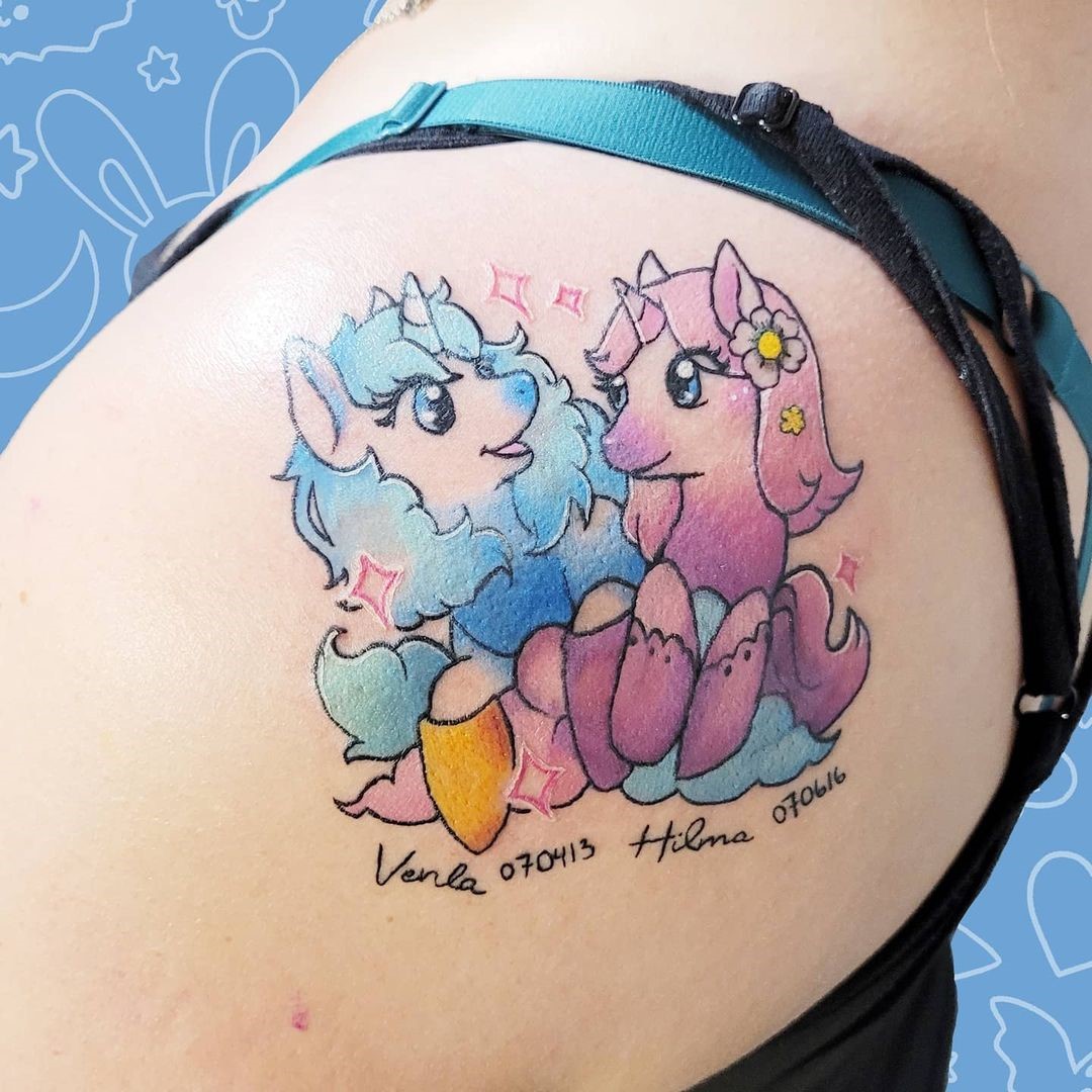 Bright & Funny Unicorn Tattoo Duo