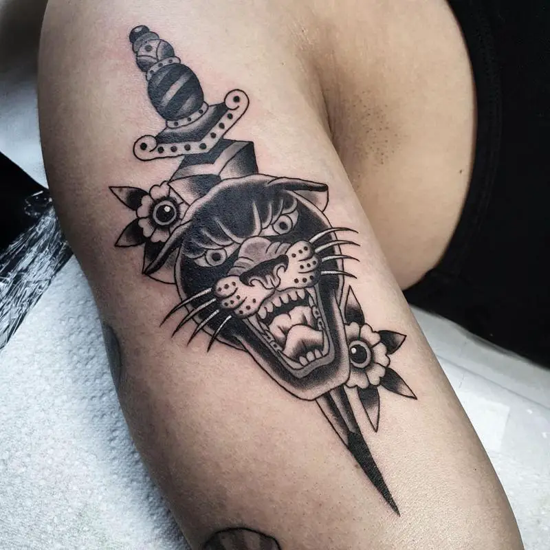 Dagger and Panther Head Tattoo 1