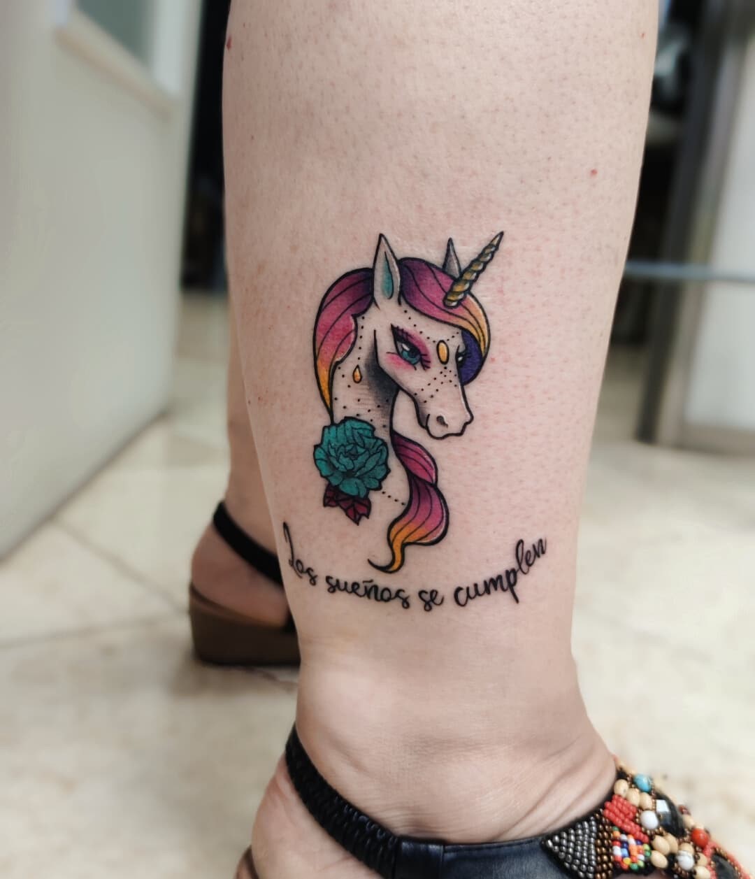 Delicate Unicorn Tattoo Color Idea
