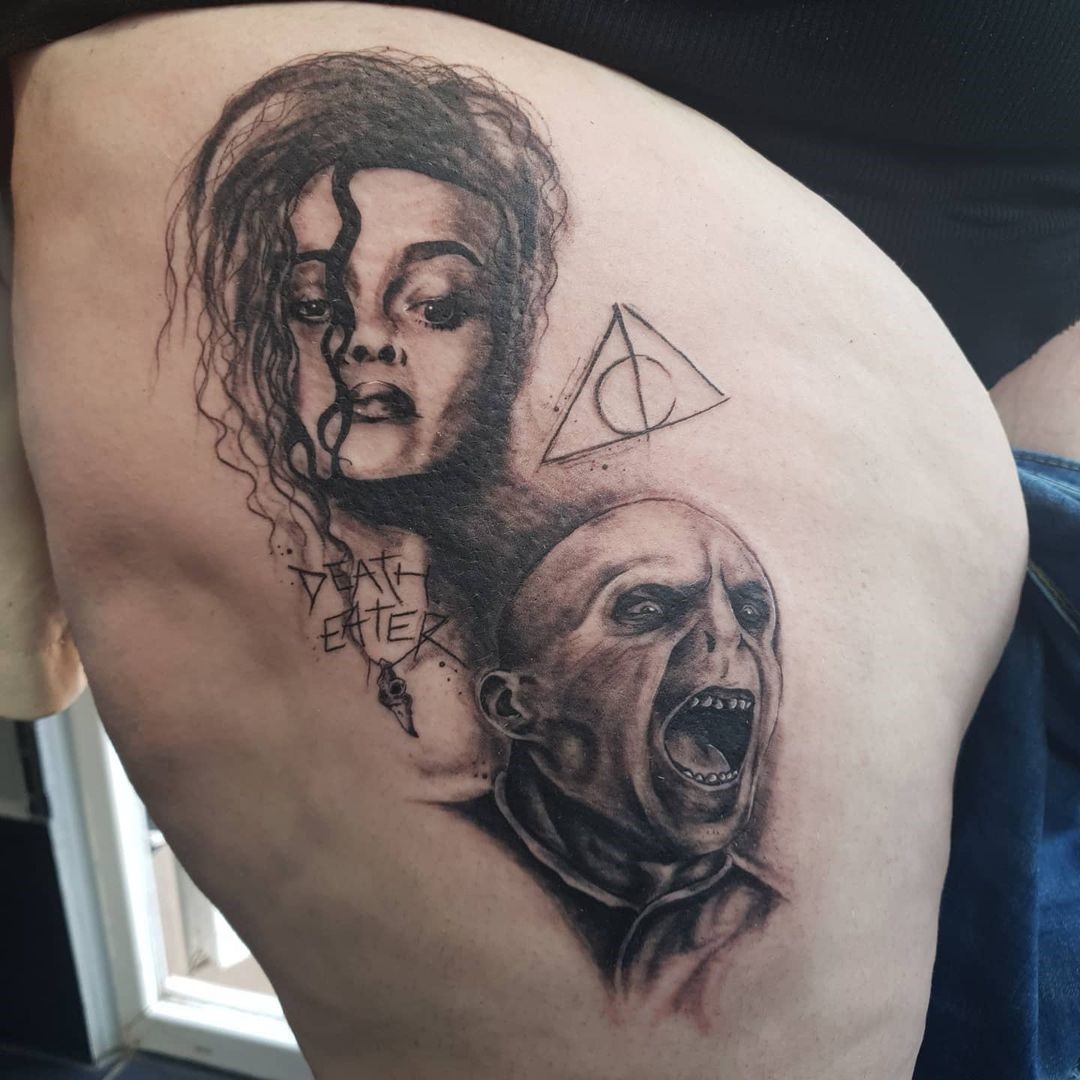 Giant Thigh Death Eater Tattoo