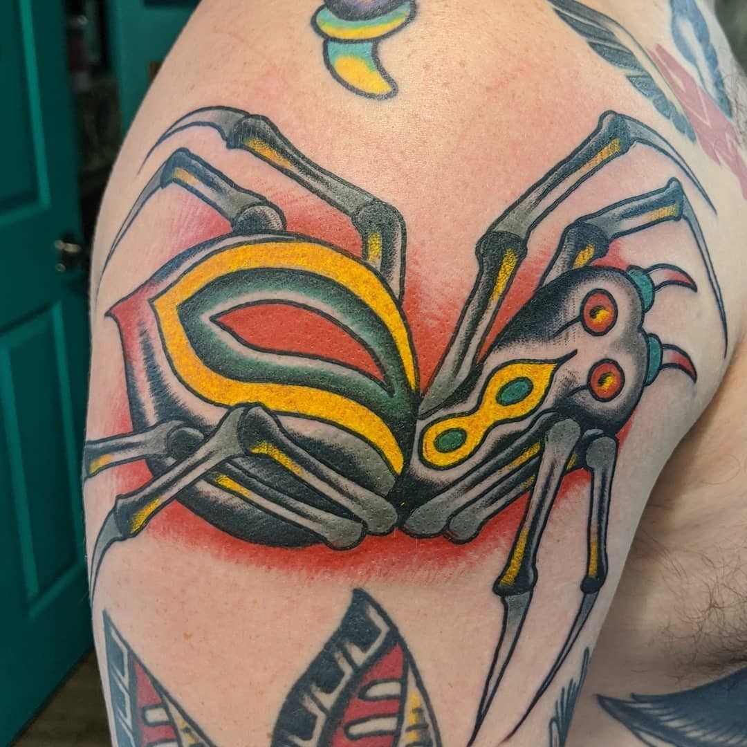 Large Shoulder Spider Tattoo 