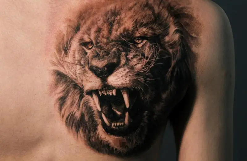 SAVI 3D Temporary Tattoo Angry Roaring Lion Big Face Design Size 21x15  cm Black 10 g